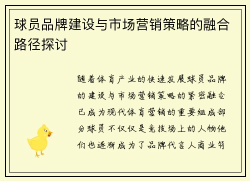 球员品牌建设与市场营销策略的融合路径探讨