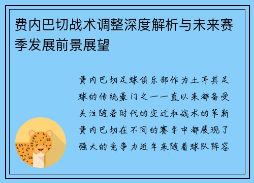 费内巴切战术调整深度解析与未来赛季发展前景展望
